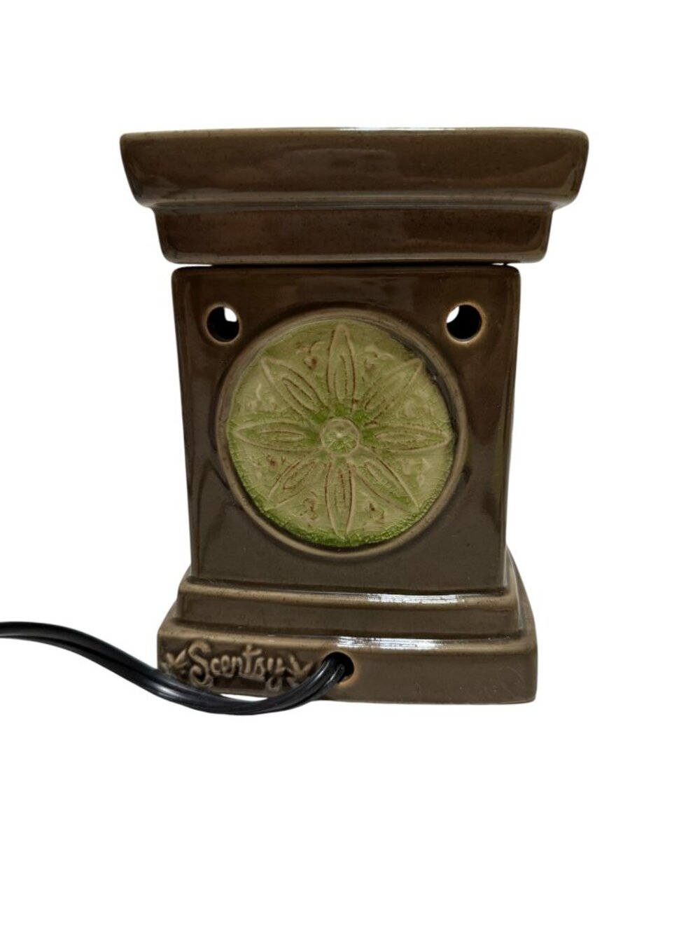 Scentsy Electric Wax Warmer Lotus Flower Green Brown Spring Summer Works - Picture 6 of 11